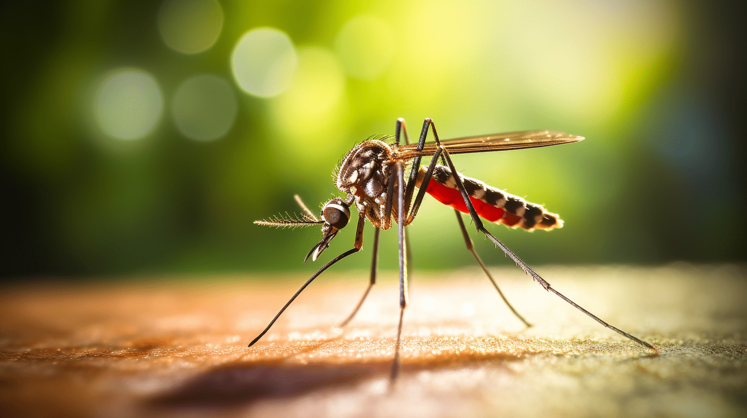Close-up of a mosquito against a sunlit backdrop, exemplifying the target of waves pest control's 'get rid of mosquitoes in sarasota' efforts.