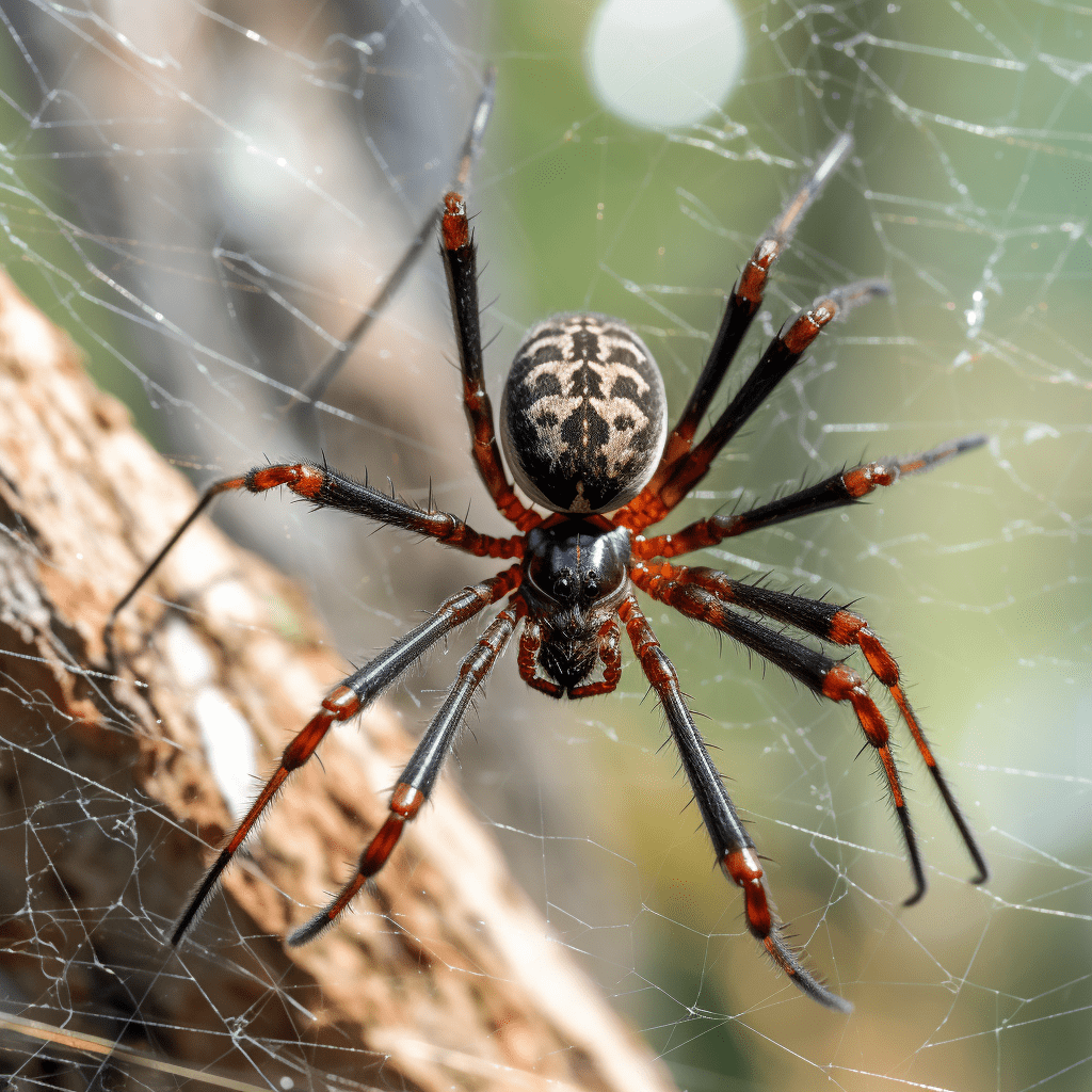 A brown recluse spider positioned on a web, the image details its peculiar physical characteristics that are a common concern for residents seeking spider pest control in sarasota.