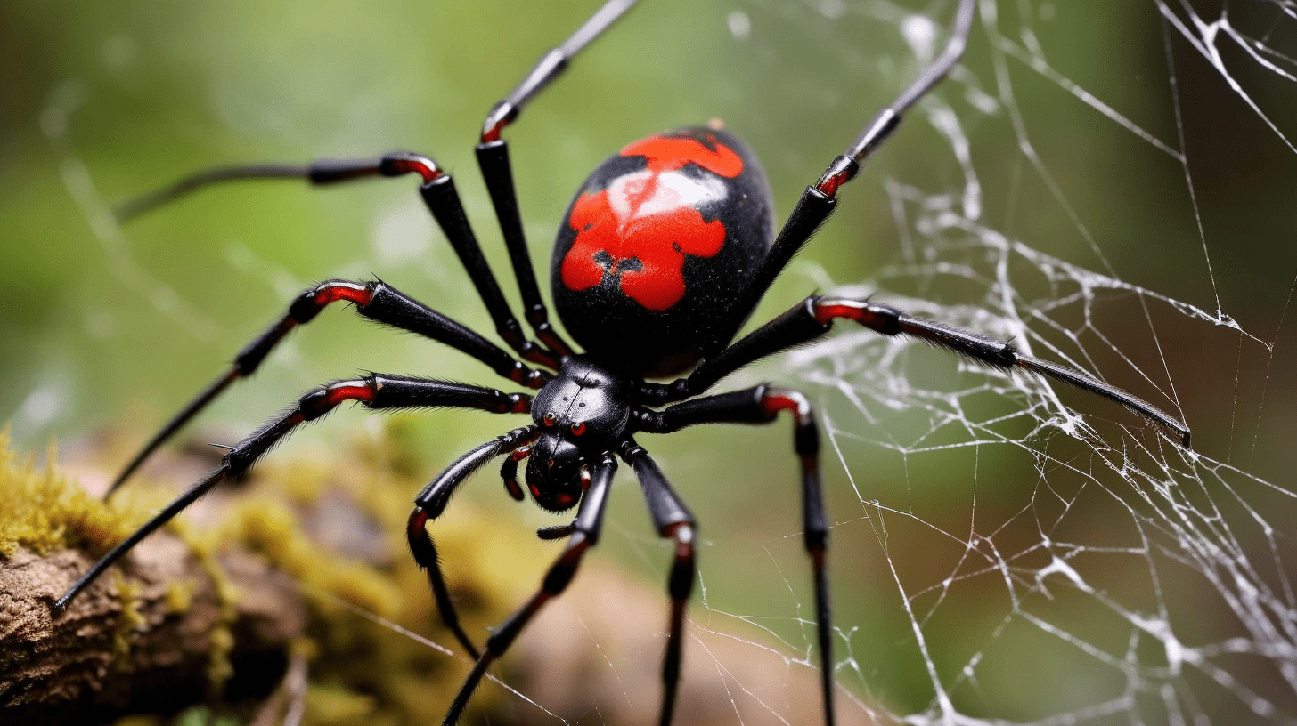 A black widow spider in southwest, florida. Expressing a red hourglass and web.
