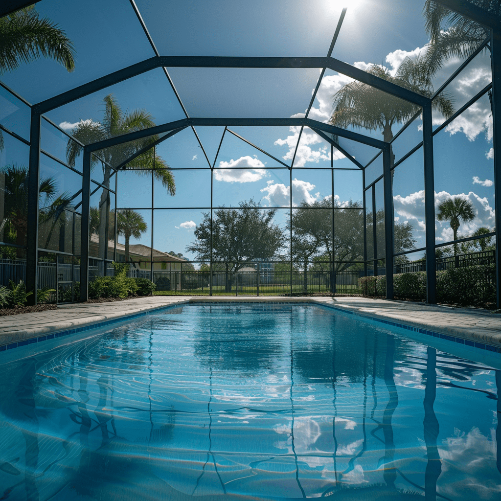 Sarasota county southwest florida pool with a pool cage spider free pool